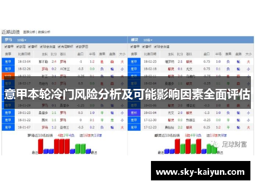 意甲本轮冷门风险分析及可能影响因素全面评估