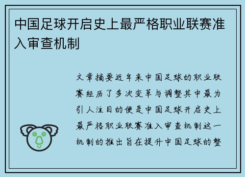 中国足球开启史上最严格职业联赛准入审查机制