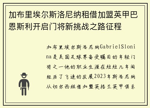 加布里埃尔斯洛尼纳租借加盟英甲巴恩斯利开启门将新挑战之路征程 加布里埃尔斯洛尼纳租借加盟英甲巴恩斯利开启门将新挑战之路征程